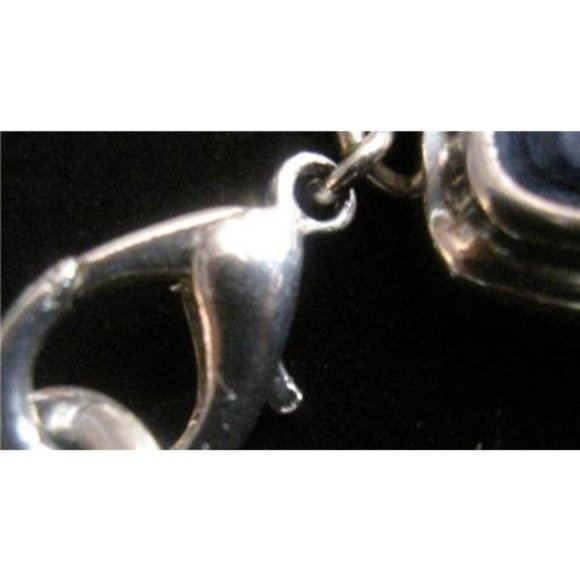 Modernist Sterling Silver & Marbled Deep Blue Enamel Signed Square Link Bracelet - Picture 5 of 10